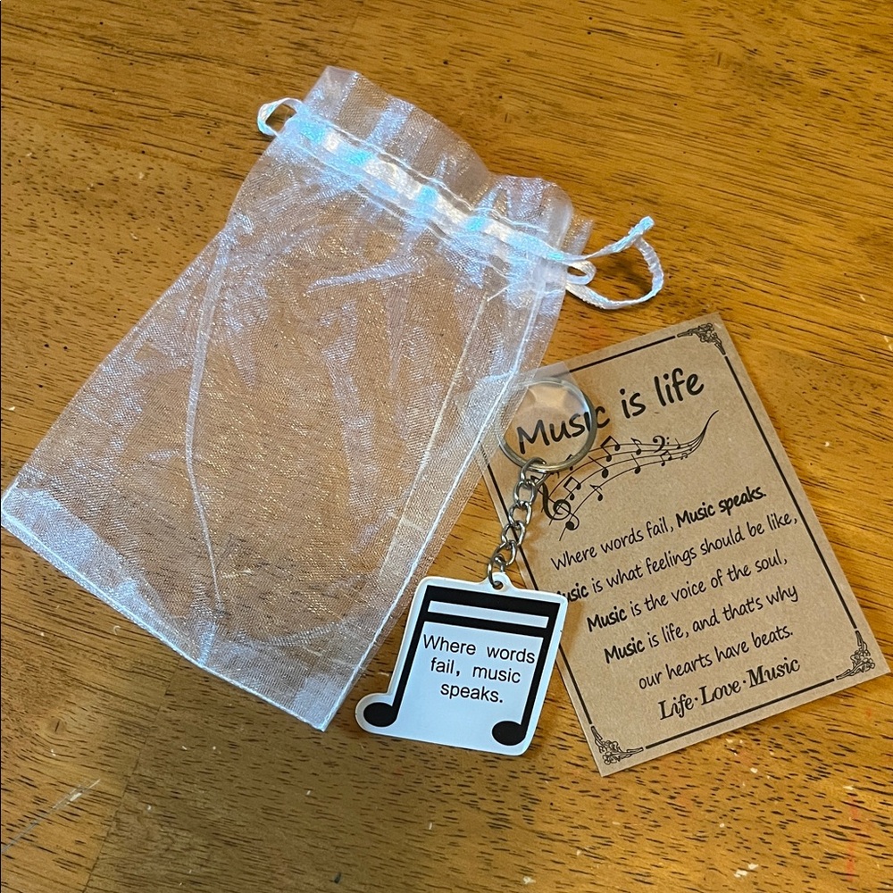 Music Is Life Quote Keychain with Organza Bag and Card